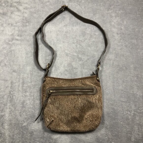 Maurizio Taiuti Genuine Leather Hand Bag Brown Cowhide Hair Cross Body Italian - Picture 1 of 11